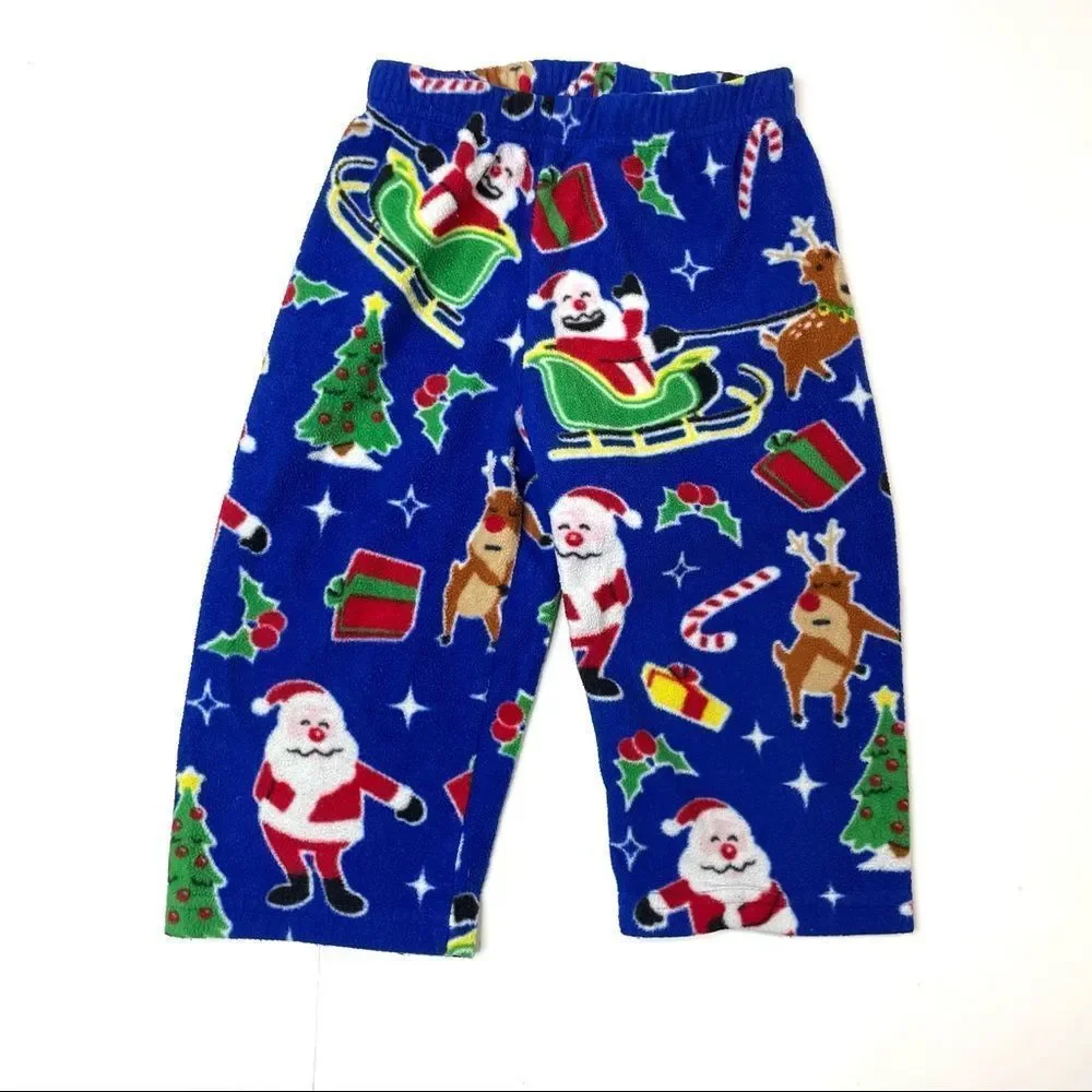 Blue Fleece Santa Claus Christmas Pajama Set